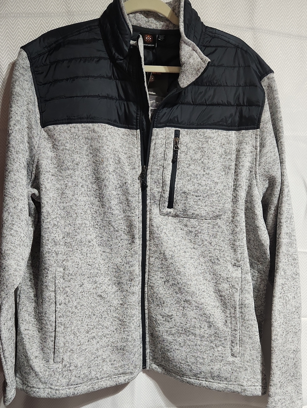 NWT XXL Men's Heather Gray & Black Quilted-Yoke Full-Zip Jacket